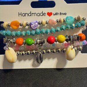 🌈 Handmade Colorful Beaded Bracelet Set with Shell Charms – Beachy Boho Style🌴